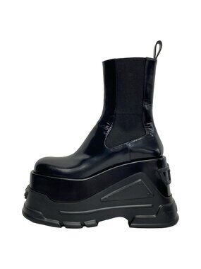 Versace Short Boots 37 Black Platform Side Gore Leather